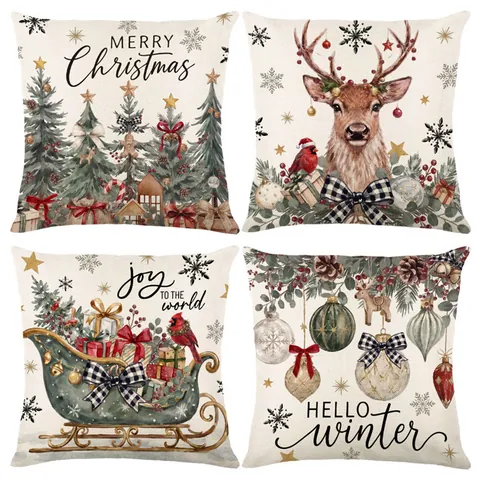 Nordic Christmas Pillow Cover Festive Snowman Tree Printed Cushion Cover Soft Polyester Sofa Pillow Case Home Decor