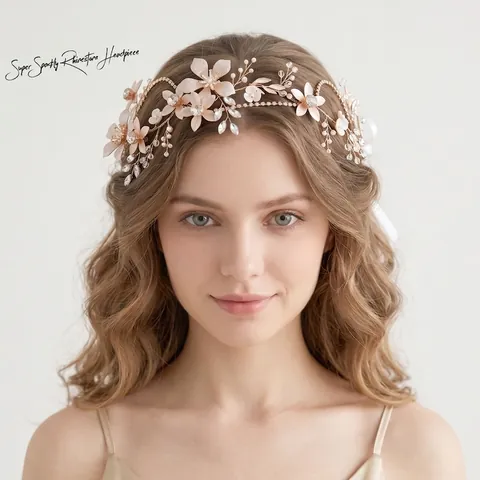Vintage Gold Bridal Hair Vine Handmade Alloy Flower Rhinestone Artificial Pearl Headband Wedding Photography Hair Accessories For Women