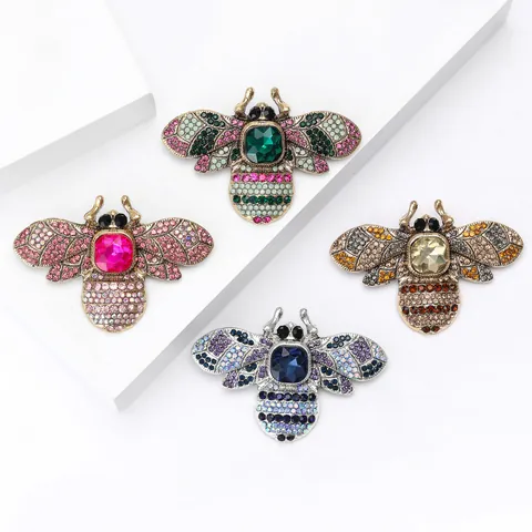 Vintage Alloy Bee Brooch Colorful Rhinestone Inlaid Insect Lapel Pin Elegant Fashion Jewelry Brooches Accessories For Women