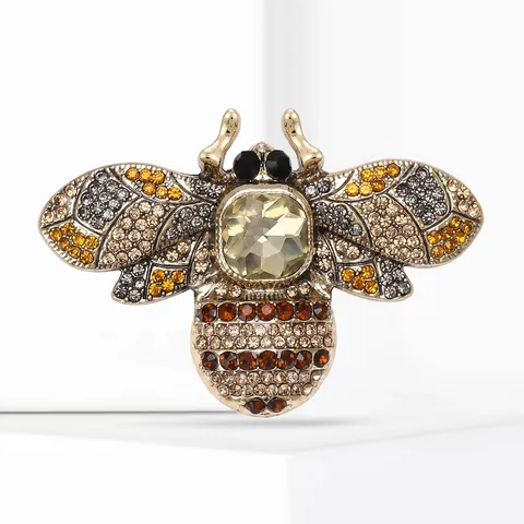 Vintage Alloy Rhinestone Bee Brooch For Women Luxurious Crystal Animal Shape Fashion Jewelry Pin Clothing Accessories