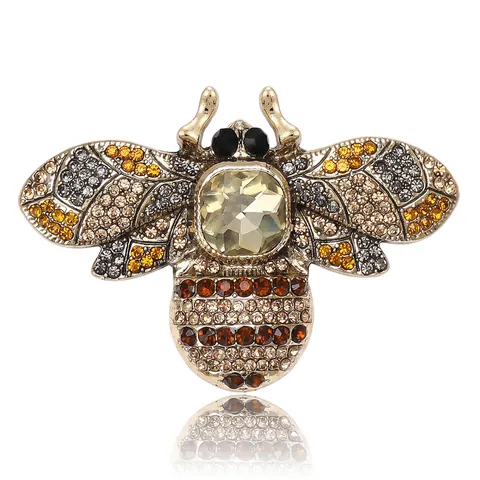 Vintage Alloy Bee Brooch Colorful Rhinestone Inlaid Insect Lapel Pin Elegant Fashion Jewelry Brooches Accessories For Women