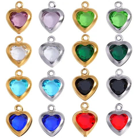 Stainless Steel Heart Glass Pendant Only Gold Silver Plated Crystal Charm For DIY Necklace Bracelet Jewelry Making Accessories