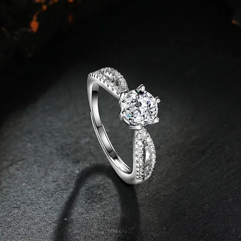 Luxury Copper Rhinestone Finger Ring For Women Hollow Twist Double Row Pave Simulated Diamond Adjustable Open Ring Wedding Party Jewelry