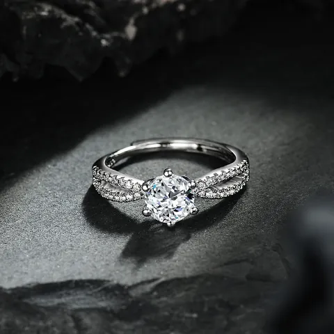 Luxury Copper Rhinestone Finger Ring For Women Hollow Twist Double Row Pave Simulated Diamond Adjustable Open Ring Wedding Party Jewelry