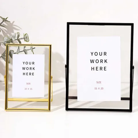Modern Minimalist Metal Glass Picture Frame Floating Transparent Desktop Decor Photo Display For Living Room Office