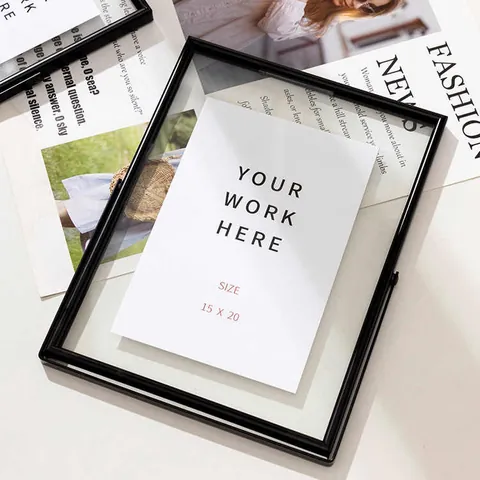 Modern Minimalist Metal Glass Picture Frame Floating Transparent Desktop Decor Photo Display For Living Room Office
