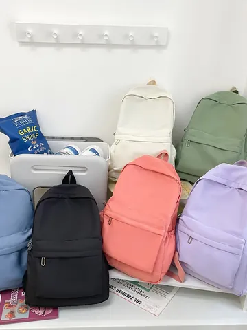 Women Casual Solid Color Nylon Backpack Minimalist Large Capacity School Bag For Travel Daily Lightweight Simple Student Bookbag