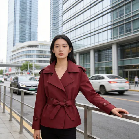 Women Fashion Short Trench Coat Double Breasted Belted Lapel Jacket Solid Color Elegant Windproof Autumn Outerwear For Ladies