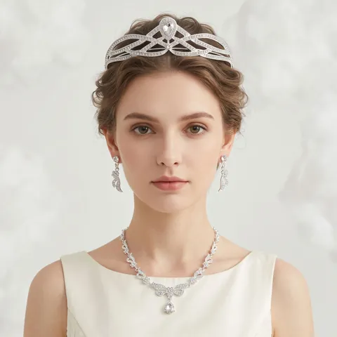 Bridal Alloy Rhinestone Jewelry Set Luxurious Tiara Crown Necklace Drop Earrings Wedding Banquet Party Women Accessories