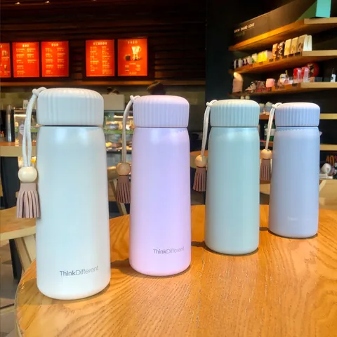 Tassel Portable Stainless Steel Vacuum Insulated Thermos Cup Cute Mini Water Bottle For Women Students Solid Color Travel Mug