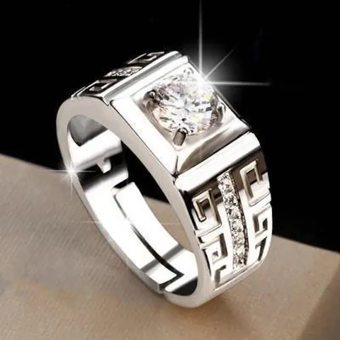 Anillo Abierto Ajustable Color Plata de Lujo para Hombres Y Mujeres Anillo de Boda Incrustado de Circonia Transparente Joyería