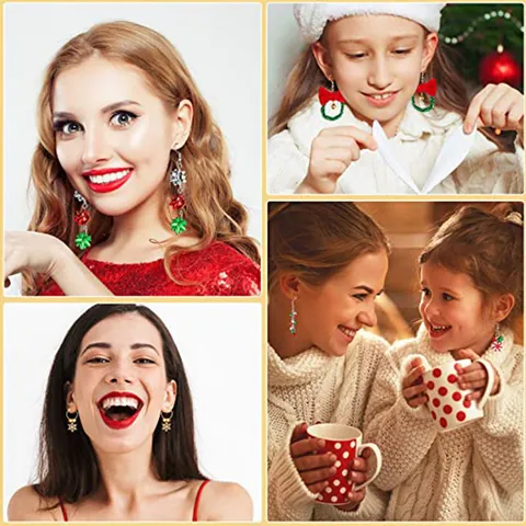Boucles D'oreilles Noël Alliage Émail Flocon De Neige Père Noël Arbre Flamant Rose Fruit Avec Tige En Argent Sterling 925