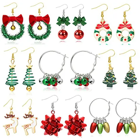 Weihnachtsbaum Schneeflocke Glocke Flamingo Hängeohrringe Legierung Strass Weihnachtsmann Elch Tropfenohrringe Damen Mode Schmuck Geschenk