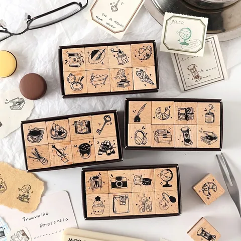 Cute Cartoon Wooden Rubber Stamps For Scrapbooking Decoration Diary DIY Journaling Office Supplies Hand Account Tools Assorted
