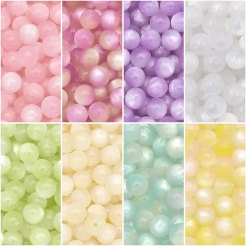 Cuentas Sueltas Redondas Resina Imitación Ojo De Gato Coloridas Pre-Perforadas Para Hacer Joyas DIY Pulsera Collar