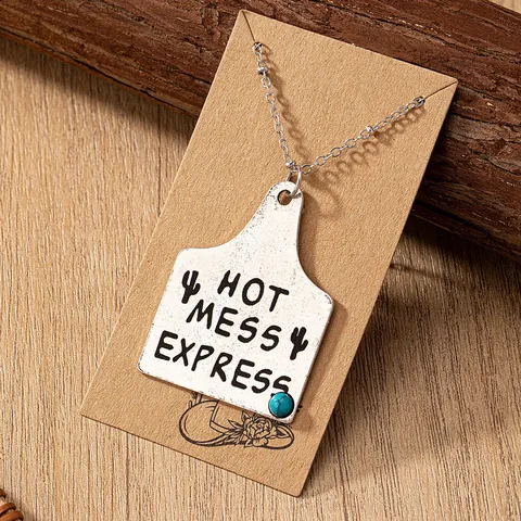 Western Kuh Ohrenmarke Anhänger Halskette Legierung Türkis Graviert Boho Retro Cowboy Schmuck Für Damen Geschenk Accessoire