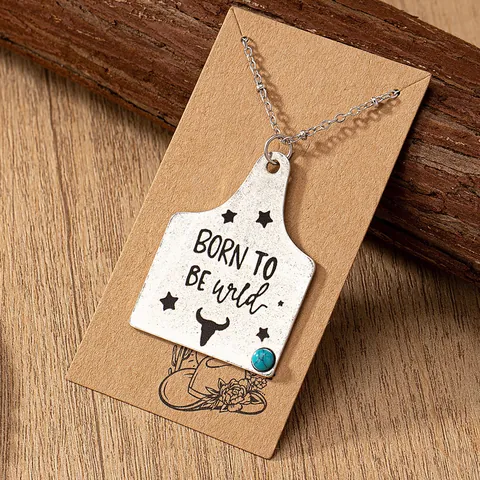 Western Kuh Ohrenmarke Anhänger Halskette Legierung Türkis Graviert Boho Retro Cowboy Schmuck Für Damen Geschenk Accessoire