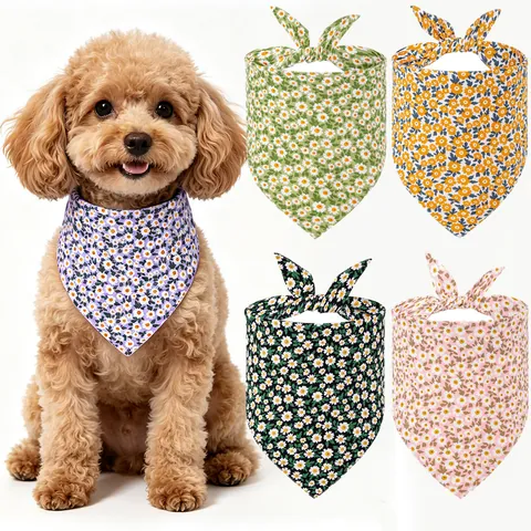 Bandana Triangolare per Animali in Cotone con Stampa a Margherite Romantica Francese Sciarpa Floreale per Cani Bavaglino per Cani e Gatti di Taglia Piccola Media Grande