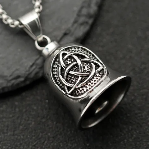 Retro Stainless Steel Viking Odin Rune Bell Pendant Necklace For Men Punk Motorcycle Style Celtic Knot Guardian Bell Jewelry
