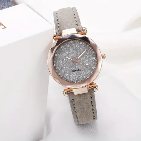 Orologio al Quarzo da Donna con Quadrante Cielo Stellato Cassa in Lega Oro Rosa Argento Strass Specchio a Facette Cinturino in Pelle PU Smerigliata Elegante Orologio da Polso Regalo