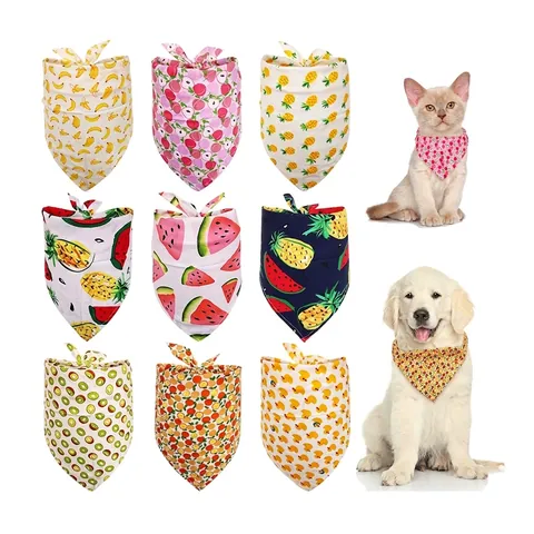Bandana pour Animaux en Pur Coton Imprimé Fruits Écharpe Triangulaire pour Petits Moyens Chiens Chats Respirant Accessoire Été
