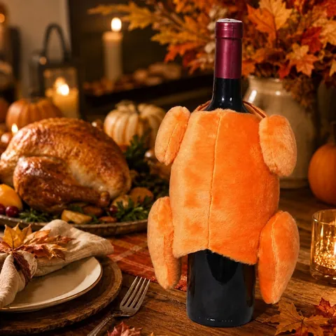Funda Creativa para Botella de Vino Pavo de Acción de Gracias Felpa Decoración Mesa Fiesta Cosecha Otoño Cocina