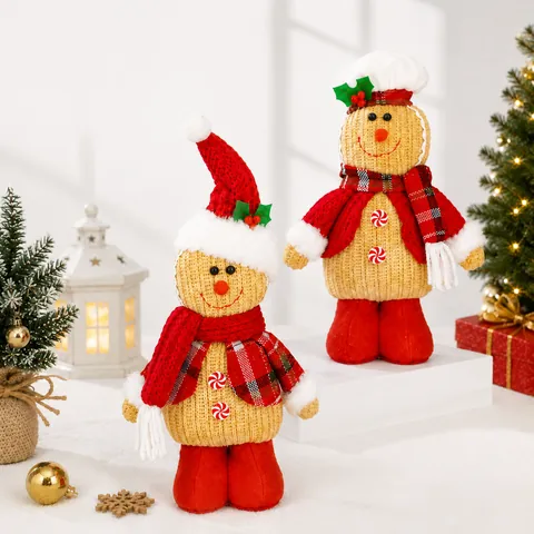 Weihnachten Lebkuchenmann Plüschpuppe Ornament Strickstoff Lebkuchenmann Kochmütze Weihnachtsmütze Für Party Home Deko Geschenk