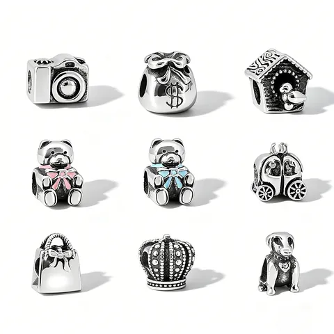 Vintage Stainless Steel Animal Charm Beads Pumpkin Carriage Camera Teddy Bear Crown Jewelry Accessories For DIY Bracelet Making