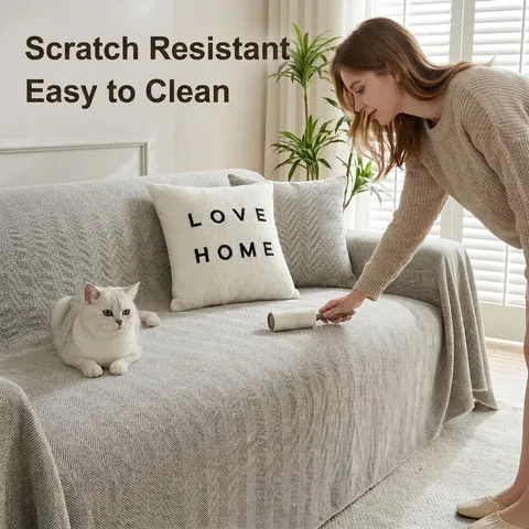 Funda de Sofá de Chenilla con Diseño de Espiga Gran Manta Tejida Con Borlas Color Sólido Protector de Muebles Moderno