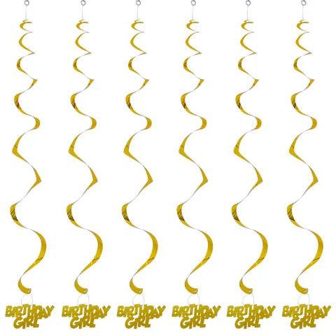 Decoraciones de Remolino Colgante de PVC Birthday Girl Serpentinas de Papel de Aluminio Adornos de Techo Metálicos para Fiesta de Cumpleaños Niñas