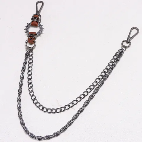 Punk Rock Hip Hop Waist Chain Metal Spike Wallet Chain For Men Retro Cool Double Layer Pant Chain Streetwear Jewelry