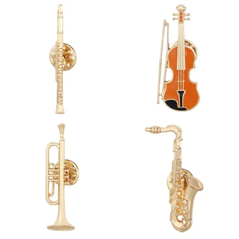 Creative Musical Instrument Brooch Saxophone Trumpet Violin Flute Gold Plated Alloy Badge Lapel Pin For Men Women Fashion Gift
