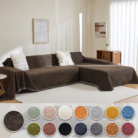 Funda de Sofá de Chenilla Color Sólido Minimalista Flecos Toalla de Sofá Texturizada Protector de Muebles Para Sala
