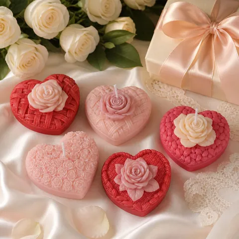 Silicone Mold Heart Shaped Braided Rose For DIY Aromatherapy Candle Making Soap Crafting Flexible Romantic Home Decor
