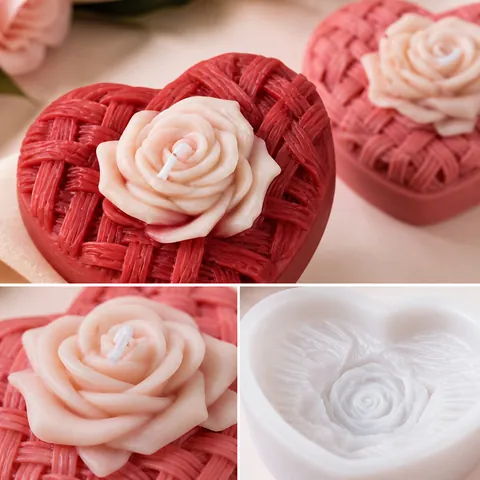 Silicone Mold Heart Shaped Braided Rose For DIY Aromatherapy Candle Making Soap Crafting Flexible Romantic Home Decor