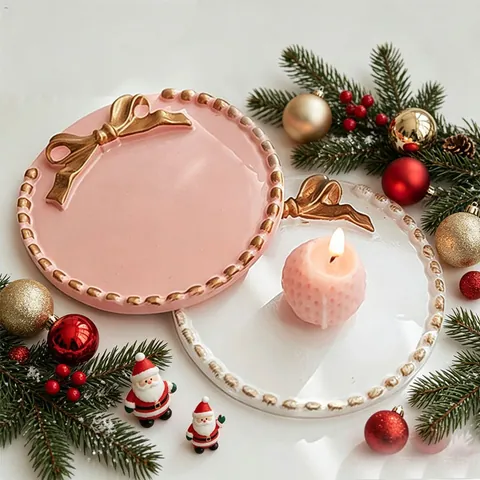 Piatto Portagioie in Resina Vintage con Fiocco Vassoio Decorativo in Stile Francese Piatto per Anelli Candele Accessori Fotografici Ornamento da Scrivania