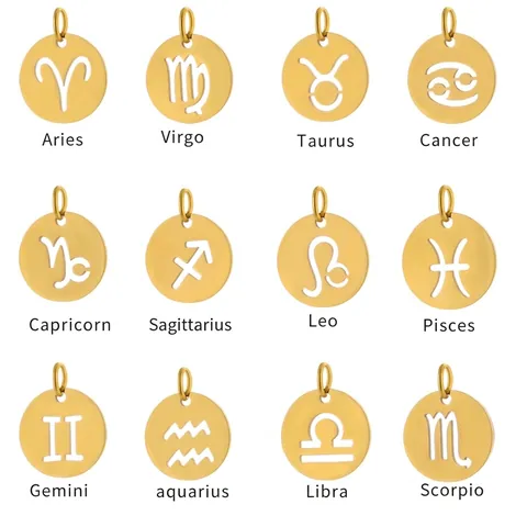 Stainless Steel Twelve Zodiac Signs Hollow Round Plate Pendants DIY Necklace Bracelet Charm Accessories For Jewelry Making