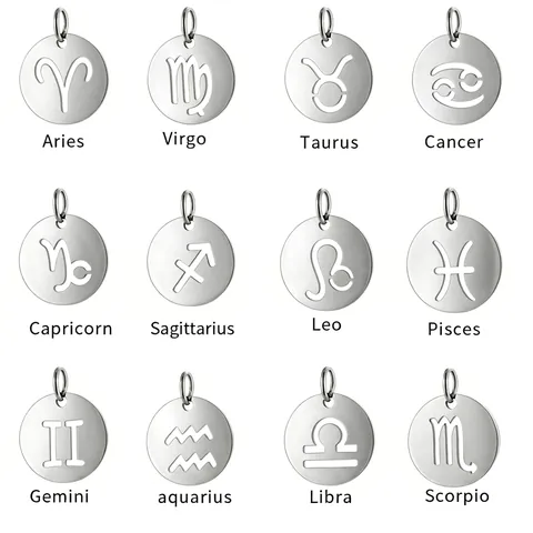 Stainless Steel Zodiac Sign Cutout Round Disc Pendants For DIY Necklace Bracelet Making Findings Women Men Jewelry Accessory