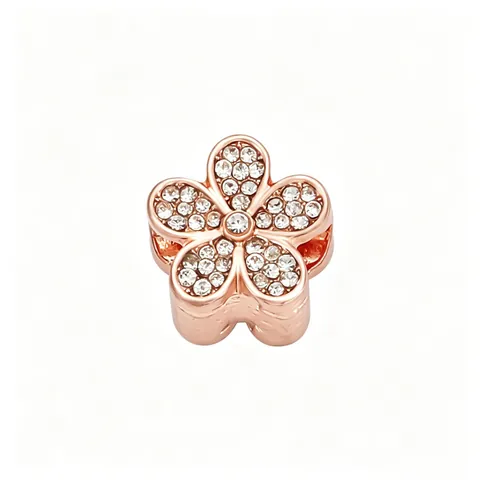 Rose Gold Plated Alloy Clear Zirconia Flower Charm Bead For Bracelet Necklace DIY Jewelry Making Sakura Pave Beads