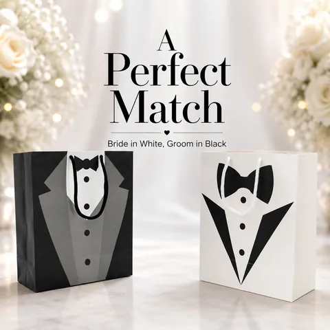 Borsa Regalo Creativa in Stile Tuxedo con Motivo Abito da Gentiluomo Borsa di Carta per Matrimonio Festa Compleanno