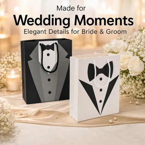 Borsa Regalo Creativa in Stile Tuxedo con Motivo Abito da Gentiluomo Borsa di Carta per Matrimonio Festa Compleanno