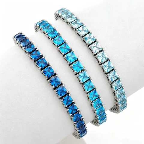 Bracelet Tennis Zircon Carré Taille Princesse Coloré Acier Inoxydable Luxe Hip Hop Bijoux De Main Pour Hommes Femmes