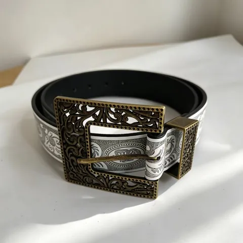 Vintage Western Gürtel Mit Großer Geprägter Metallschnalle Blumendruck PU Leder Gürtel Boho Dekorativer Gürtel Für Damen Herren