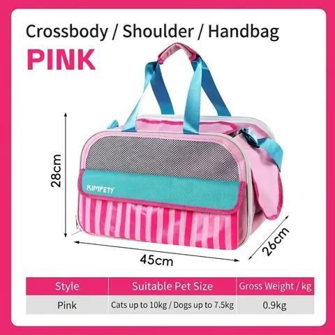 Borsa Trasporto per Animali Domestici Portatile Pieghevole Rete Traspirante Gatto Cane Borsa da Viaggio Design a Righe Articoli per Animali