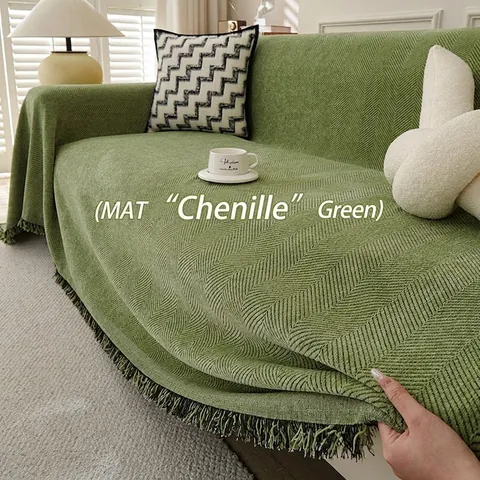 Cubresofá de Chenilla de Espiga Toalla de Sofá Universal Con Borlas Color Sólido Manta Protectora Para Sofá Decoración Hogar