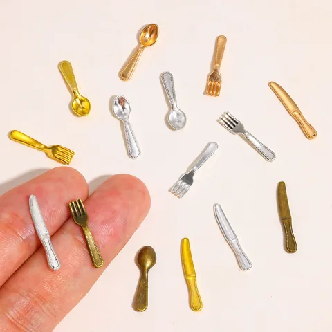 Retro Zinc Alloy Miniature Tableware Charms Fork Knife Spoon Pendants For DIY Jewelry Making Dollhouse Kitchen Accessory Craft Supplies