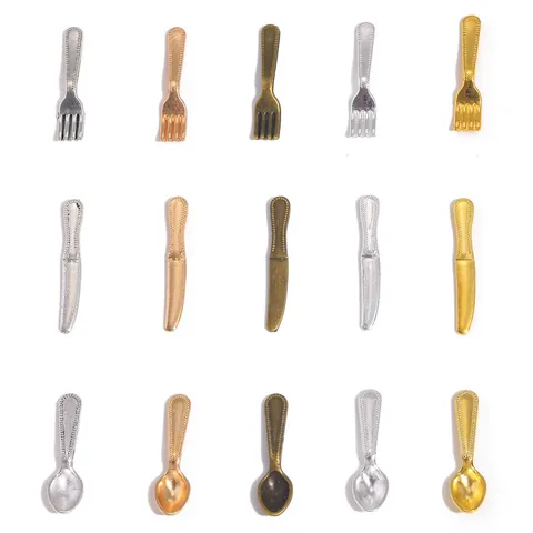 Retro Zinc Alloy Miniature Tableware Charms Fork Knife Spoon Pendants For DIY Jewelry Making Dollhouse Kitchen Accessory Craft Supplies