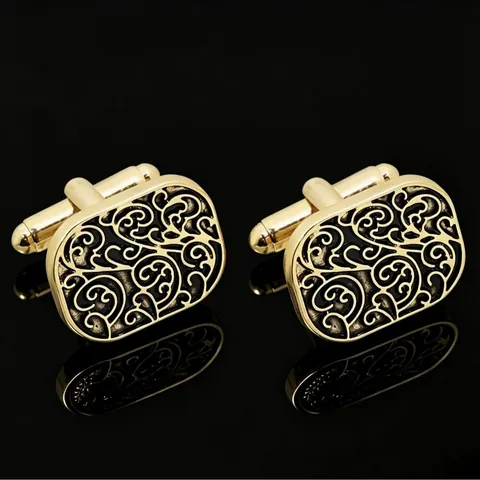 Vintage Legierung Herren Manschettenknöpfe Schwarz Emaille Scroll Muster Gold Silber Quadrat Business Hochzeit Hemd Zubehör