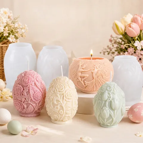 Stampo In Silicone A Forma Di Uovo Con Rilievo 3D Per Produzione Di Candele Fai Da Te Motivo Rosa Tulipano Decorazione Pasquale