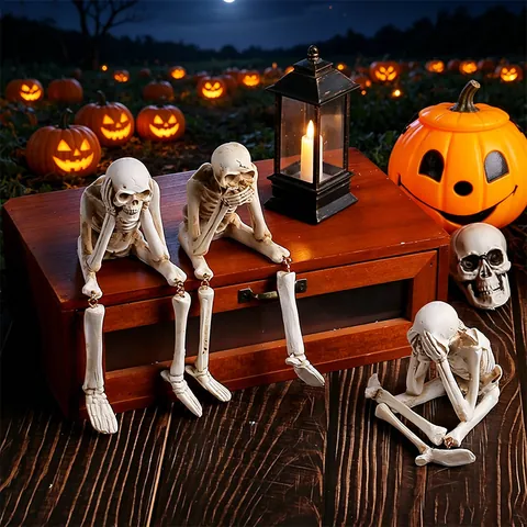 Halloween Φιγούρες Σκελετού από Ρητίνη Με Κρεμαστά Πόδια Δεν Βλέπω Δεν Ακούω Δεν Μιλάω Γοτθικό Διακοσμητικό Σπιτιού Πάρτι
